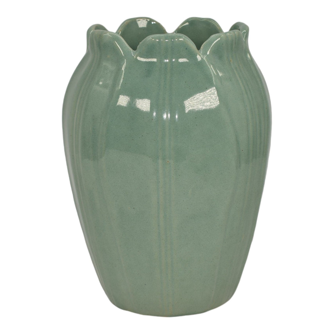Zanesville Stoneware 1930s Vintage Art Pottery Seacrest Green Ceramic Vase 307 - Just Art Pottery