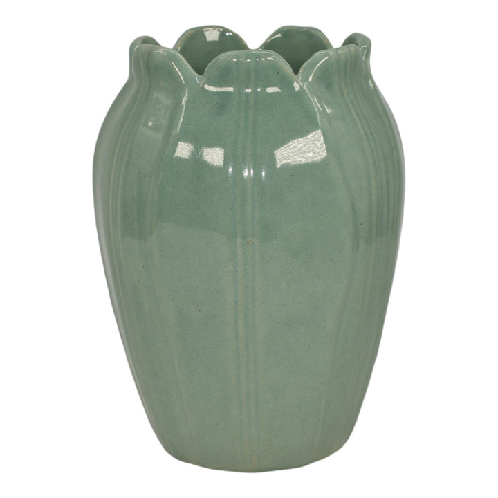 Zanesville Stoneware 1930s Vintage Art Pottery Seacrest Green Ceramic Vase 307 - Just Art Pottery
