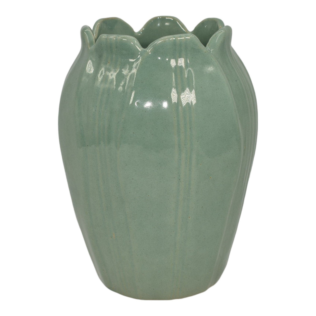 Zanesville Stoneware 1930s Vintage Art Pottery Seacrest Green Ceramic Vase 307 - Just Art Pottery