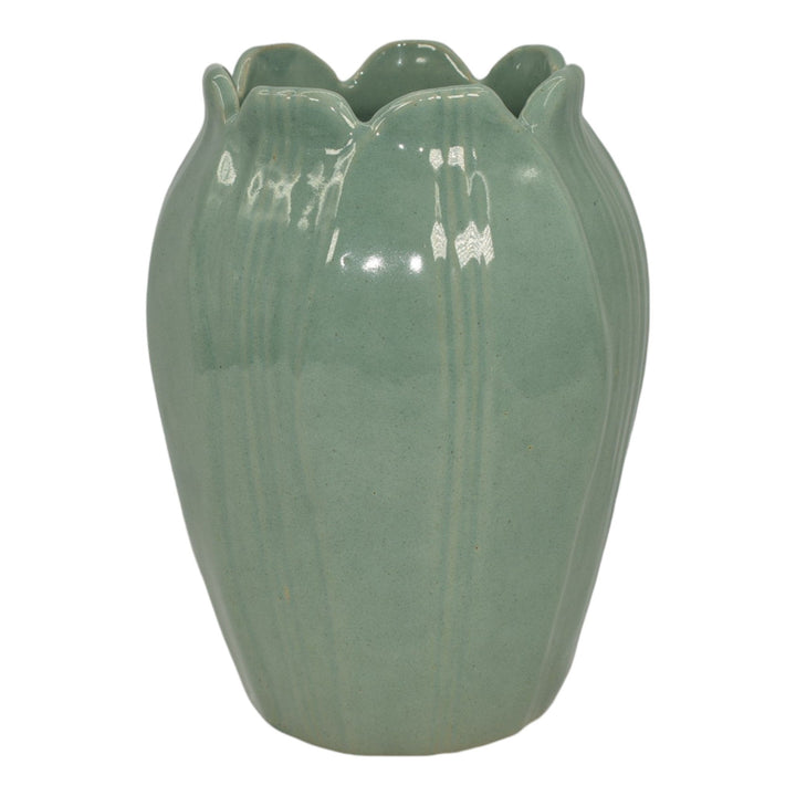 Zanesville Stoneware 1930s Vintage Art Pottery Seacrest Green Ceramic Vase 307 - Just Art Pottery