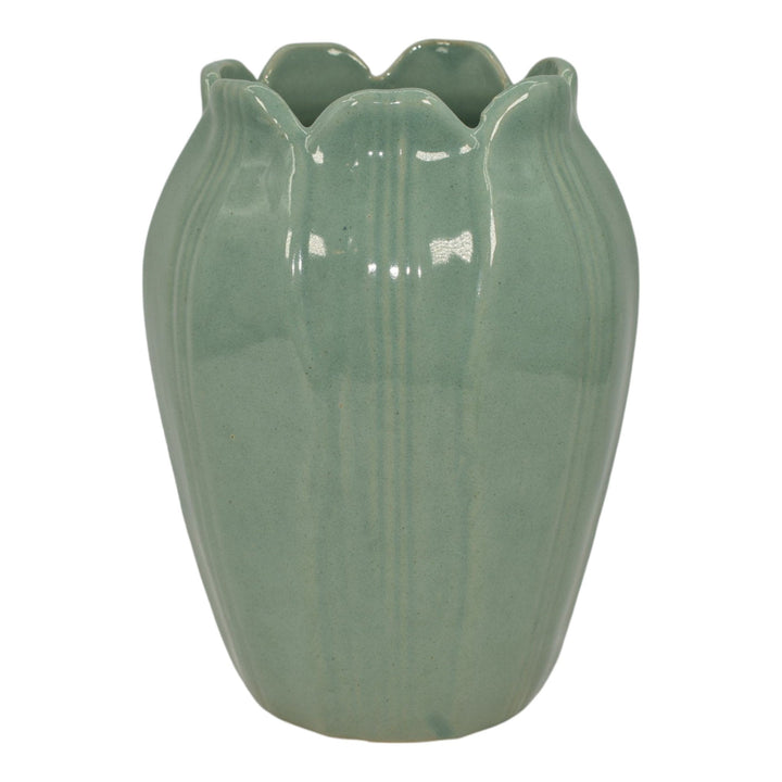 Zanesville Stoneware 1930s Vintage Art Pottery Seacrest Green Ceramic Vase 307 - Just Art Pottery