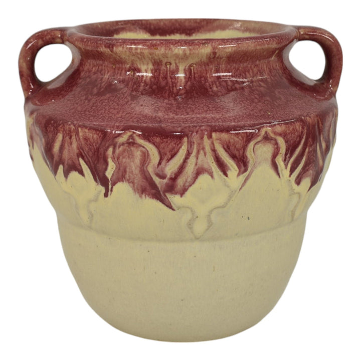 Zanesville Stoneware 1930s Vintage Art Pottery Red And Ivory Ceramic Vase 838 - Just Art Pottery