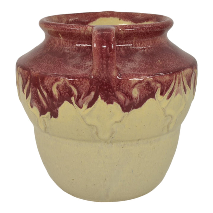 Zanesville Stoneware 1930s Vintage Art Pottery Red And Ivory Ceramic Vase 838 - Just Art Pottery