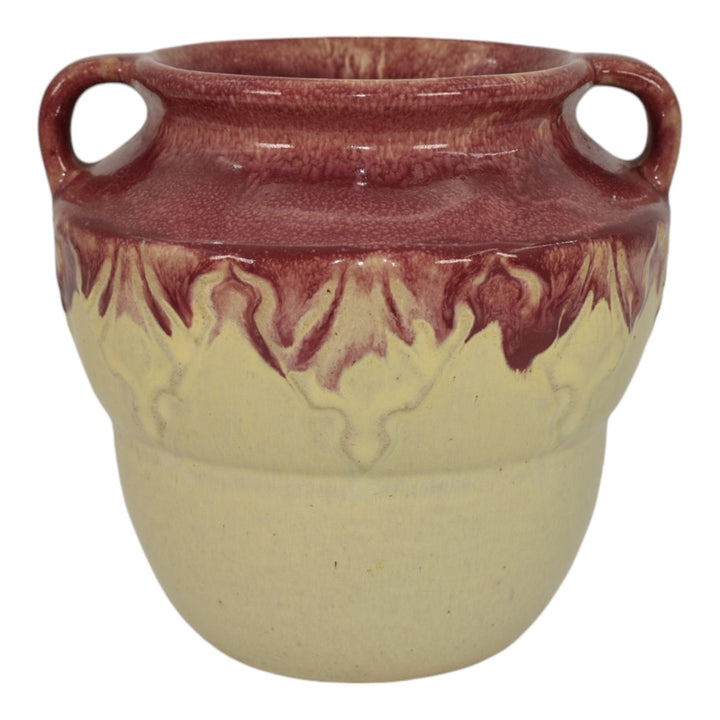 Zanesville Stoneware 1930s Vintage Art Pottery Red And Ivory Ceramic Vase 838 - Just Art Pottery