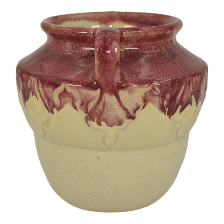 Zanesville Stoneware 1930s Vintage Art Pottery Red And Ivory Ceramic Vase 838 - Just Art Pottery