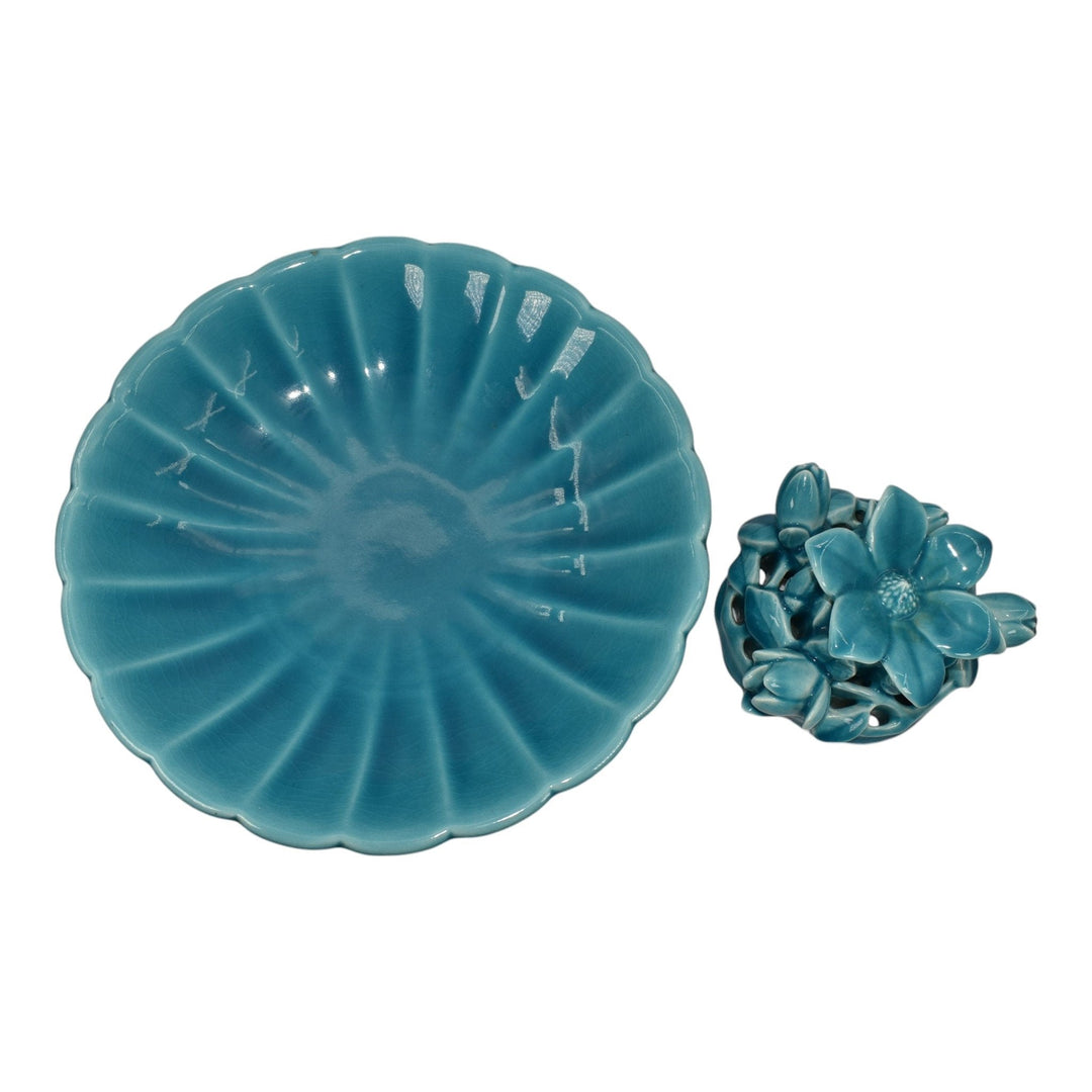 Rookwood 1926 Vintage Art Pottery Blue Center Bowl Flower Frog 2850 2813-B - Just Art Pottery