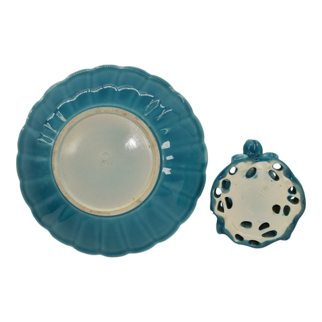 Rookwood 1926 Vintage Art Pottery Blue Center Bowl Flower Frog 2850 2813-B - Just Art Pottery