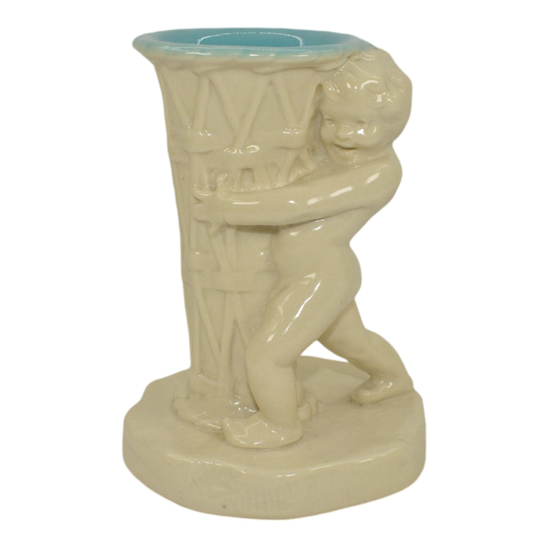 Rookwood Art Pottery 1924 Antique Ivory Blue Nude Boy Porcelain Bud Vase 2352 - Just Art Pottery