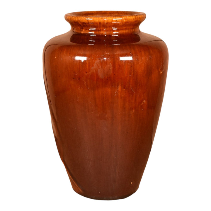 Zanesville Stoneware 1930s Arts and Crafts Pottery Brown Leaf Ceramic Vase 102 - Just Art Pottery