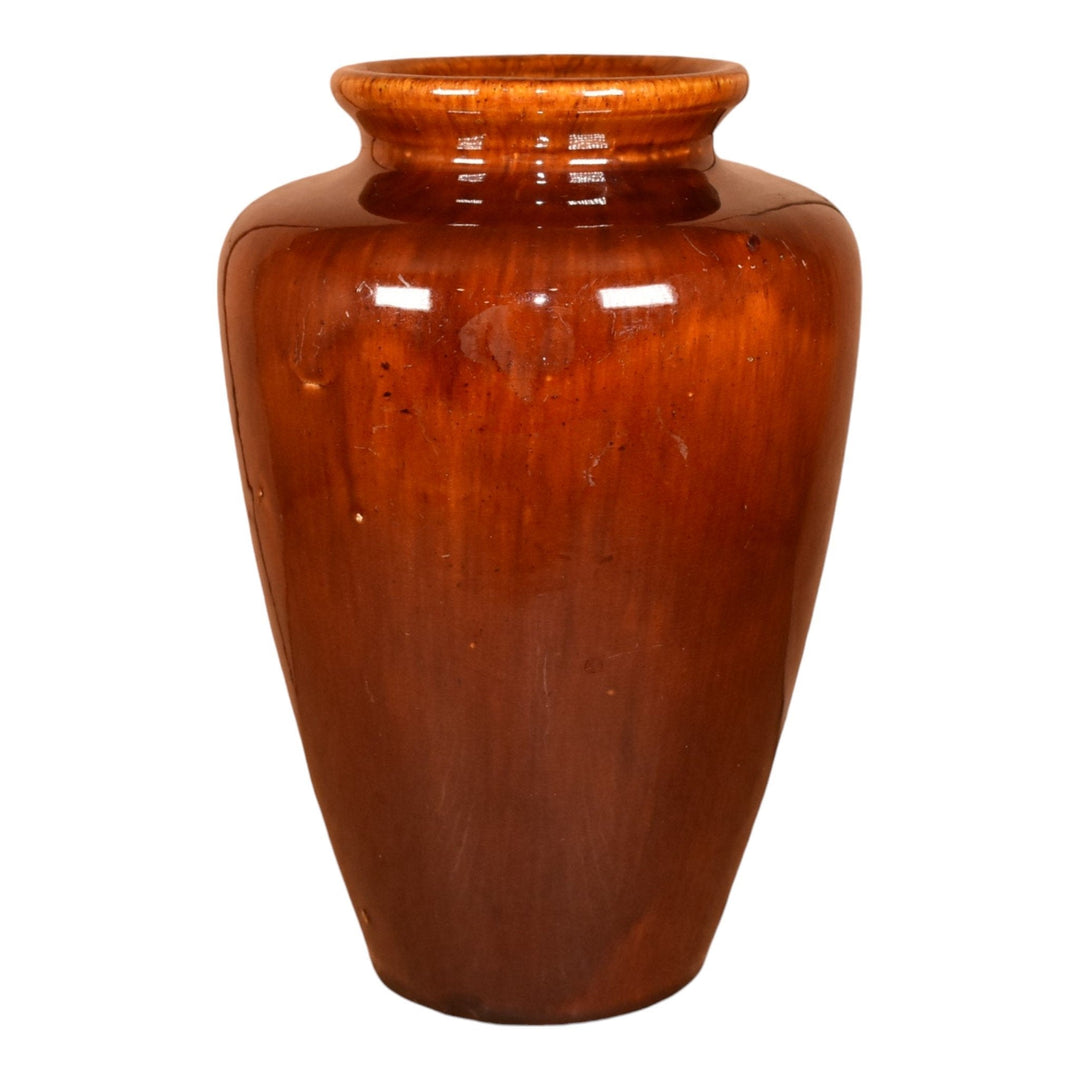 Zanesville Stoneware 1930s Arts and Crafts Pottery Brown Leaf Ceramic Vase 102 - Just Art Pottery