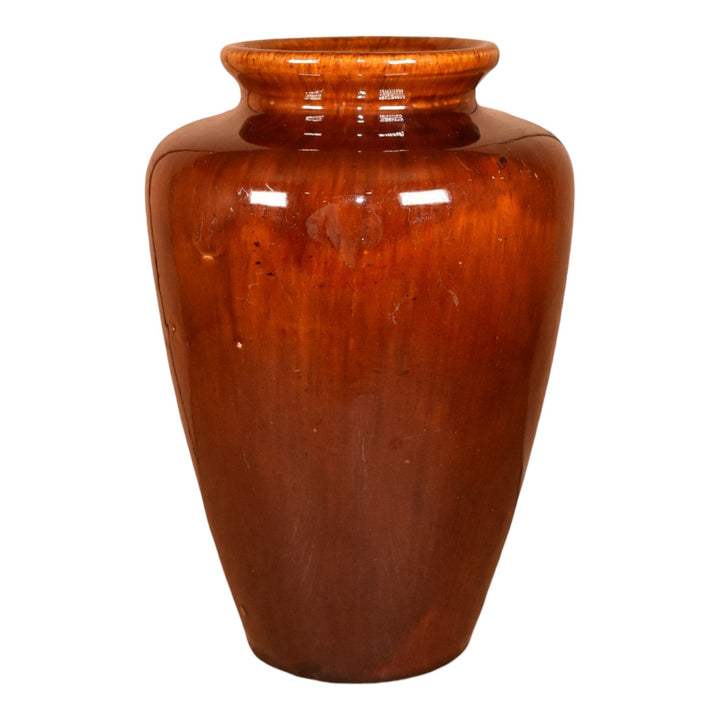 Zanesville Stoneware 1930s Arts and Crafts Pottery Brown Leaf Ceramic Vase 102 - Just Art Pottery