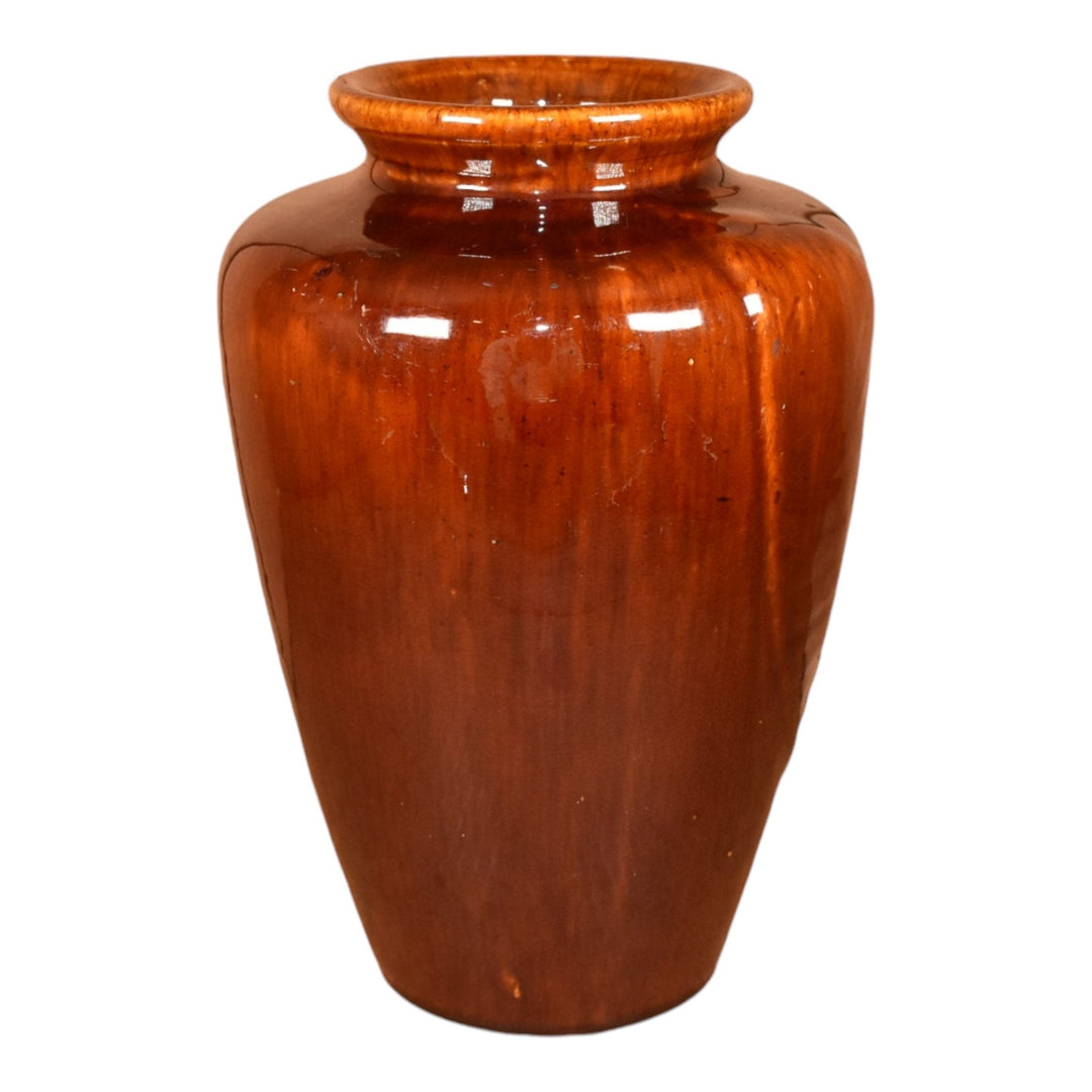 Zanesville Stoneware 1930s Arts and Crafts Pottery Brown Leaf Ceramic Vase 102 - Just Art Pottery