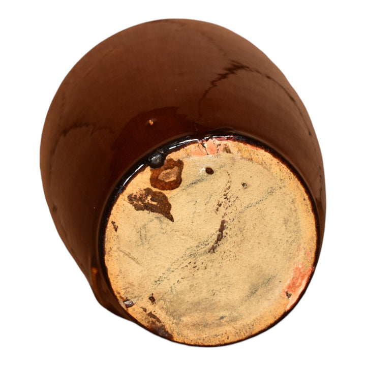 Zanesville Stoneware 1930s Arts and Crafts Pottery Brown Leaf Ceramic Vase 102 - Just Art Pottery