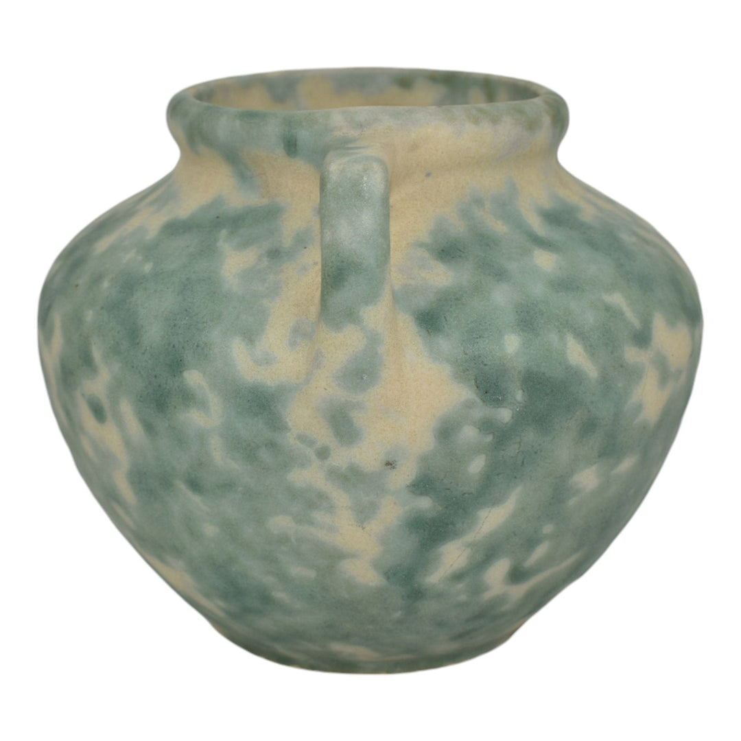 Burley Winter 1930s Vintage Arts Pottery Green Mottled Ceramic Vase 41 - Just Art Pottery