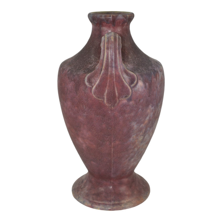 Burley Winter 1930s Vintage Arts Pottery Purple Mottled Ceramic Scroll Vase 9 - Just Art Pottery