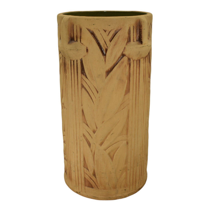 McCoy 1940s Mid Century Modern Art Pottery Tan Bisque Ceramic Umbrella Stand 111 - Just Art Pottery