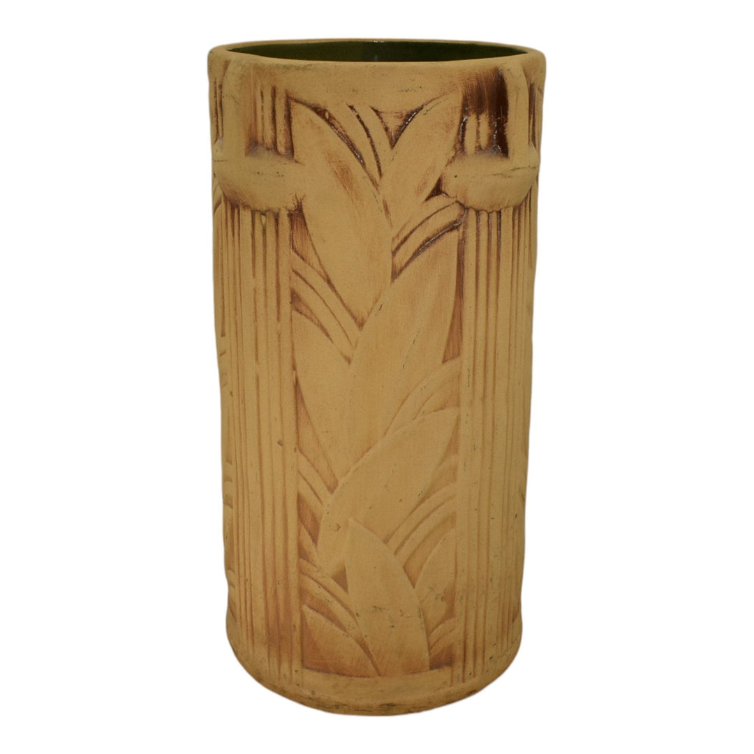 McCoy 1940s Mid Century Modern Art Pottery Tan Bisque Ceramic Umbrella Stand 111 - Just Art Pottery