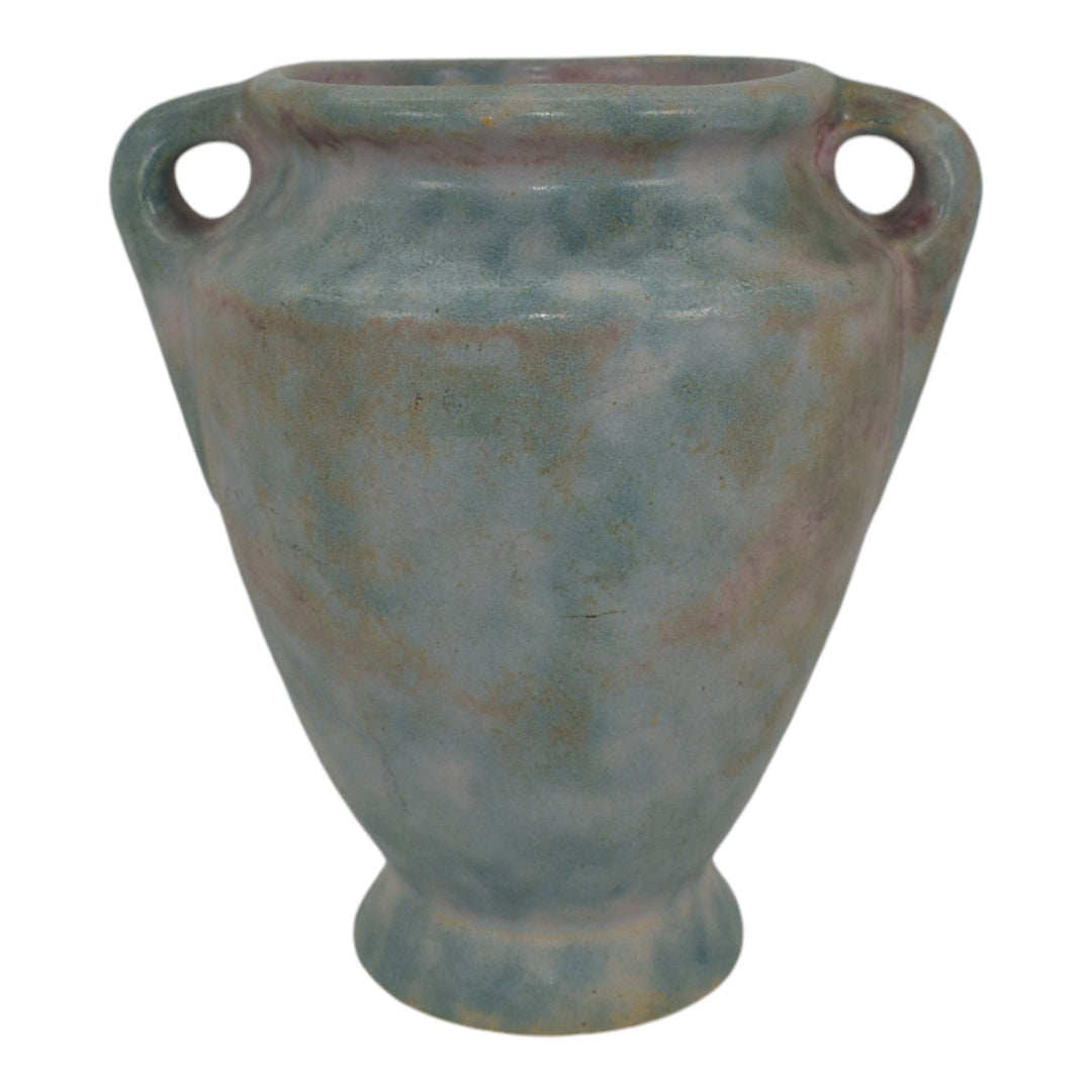 Burley Winter 1930s Vintage Arts Deco Pottery Mottled Pink Blue Ceramic Vase 45 - Just Art Pottery