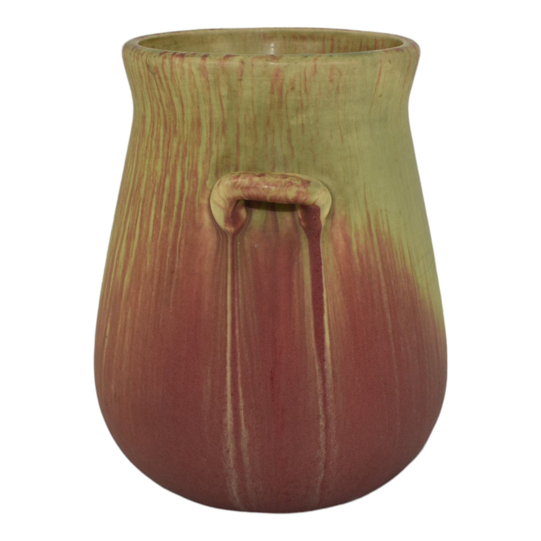 Weller Fruitone 1920s Vintage Art Pottery Mottled Red and Green Ceramic Vase - Just Art Pottery