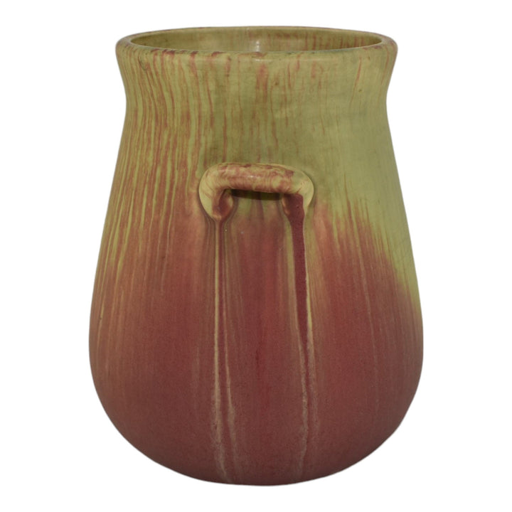Weller Fruitone 1920s Vintage Art Pottery Mottled Red and Green Ceramic Vase - Just Art Pottery