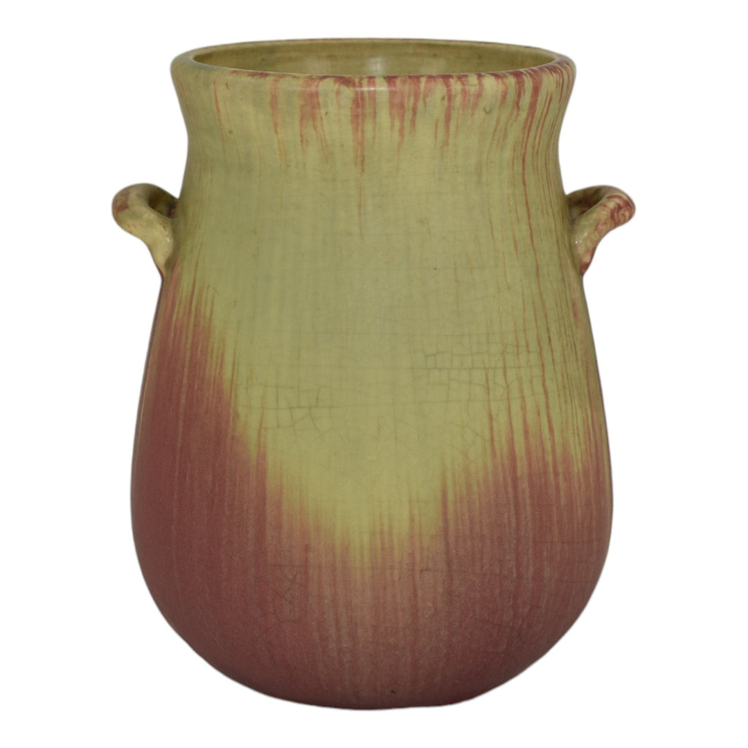 Weller Fruitone 1920s Vintage Art Pottery Mottled Red and Green Ceramic Vase - Just Art Pottery
