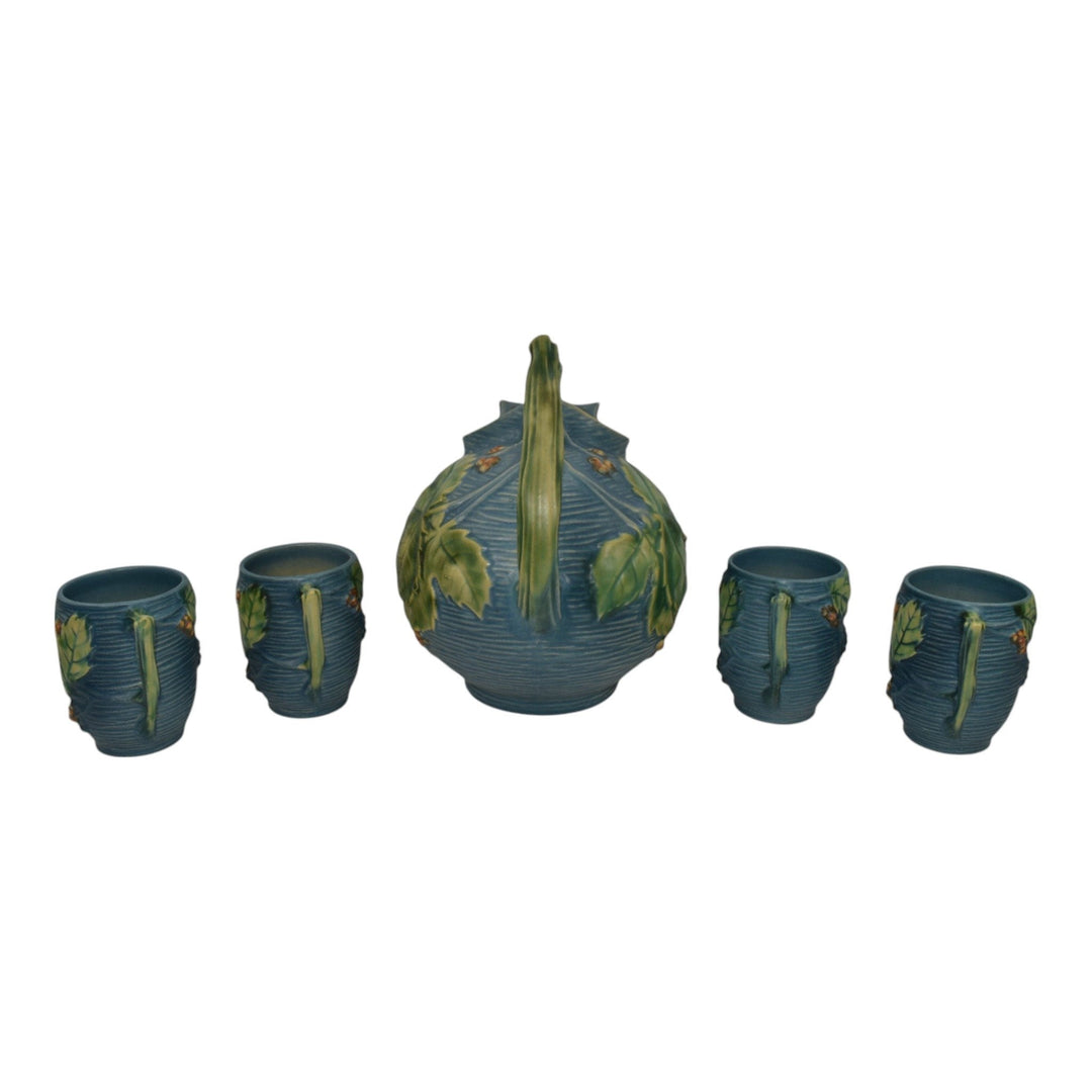 Roseville Bushberry Blue 1941 Mid Century Modern Pottery Ice Lip Pitcher 1325 - Just Art Pottery