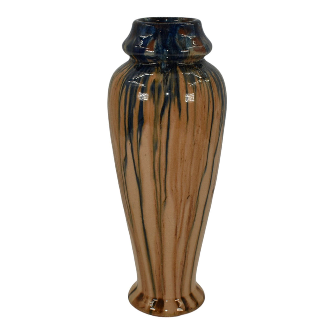 Peters and Reed Shadow Ware 1920s Art Pottery Blue Tan Drip Ceramic Vase 775 - Just Art Pottery