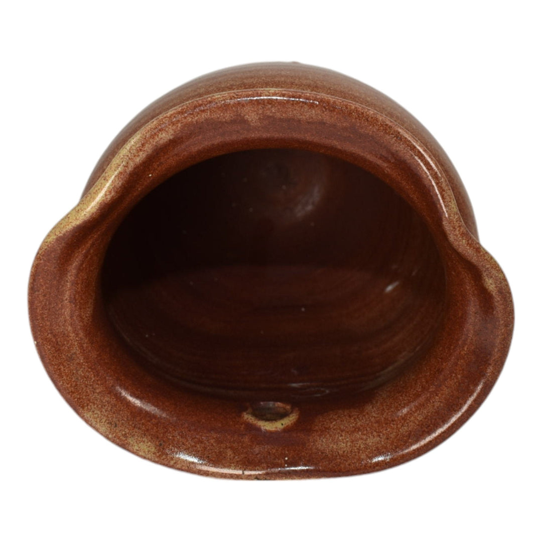 Marblehead Vintage Arts and Crafts Hand Thrown Pottery Brown Ceramic Wall Pocket - Just Art Pottery