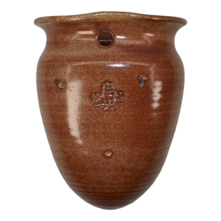 Marblehead Vintage Arts and Crafts Hand Thrown Pottery Brown Ceramic Wall Pocket - Just Art Pottery