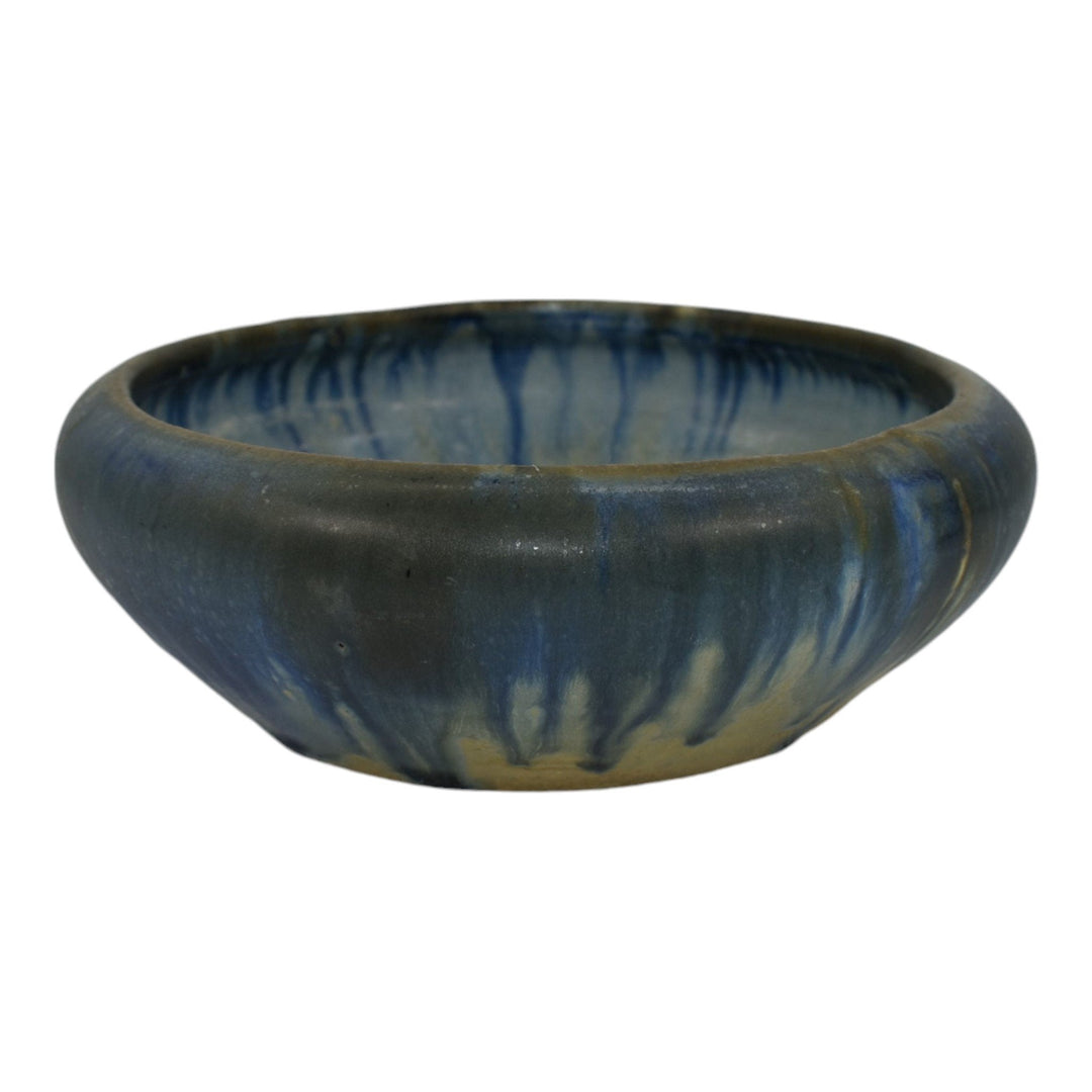 Zanesville Stoneware 1930s Vintage Arts And Craft Pottery Blue Ceramic Bowl 6 - Just Art Pottery