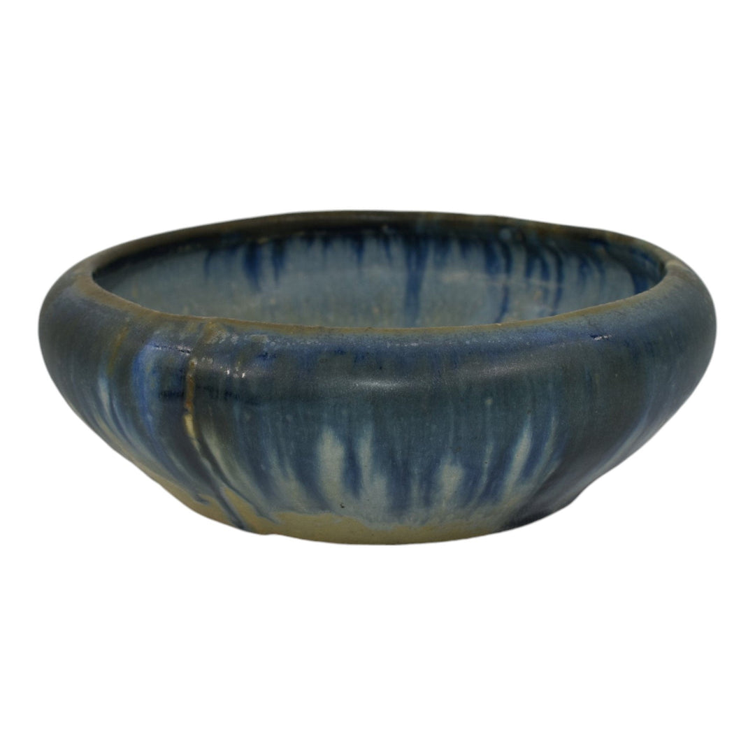 Zanesville Stoneware 1930s Vintage Arts And Craft Pottery Blue Ceramic Bowl 6 - Just Art Pottery