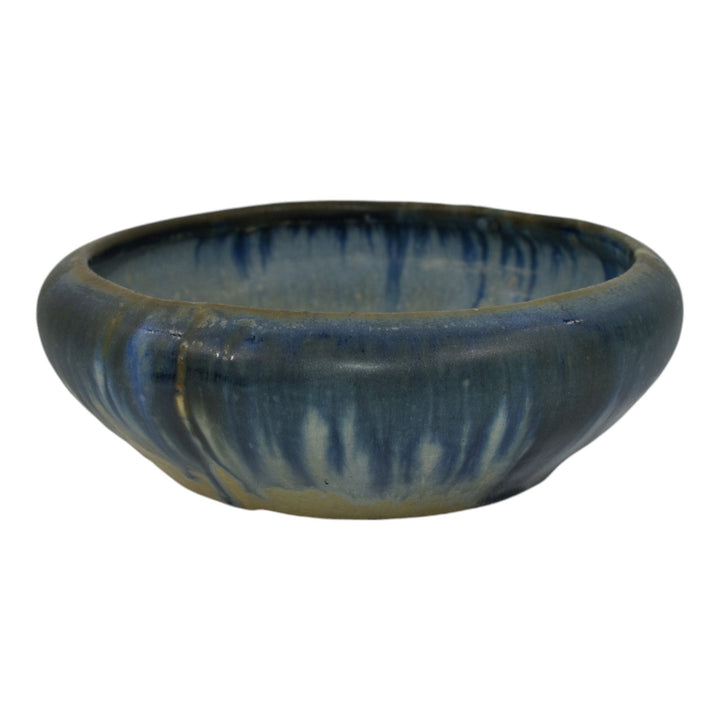 Zanesville Stoneware 1930s Vintage Arts And Craft Pottery Blue Ceramic Bowl 6 - Just Art Pottery