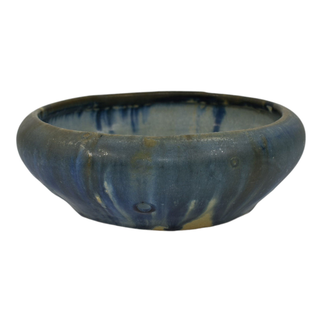 Zanesville Stoneware 1930s Vintage Arts And Craft Pottery Blue Ceramic Bowl 6 - Just Art Pottery