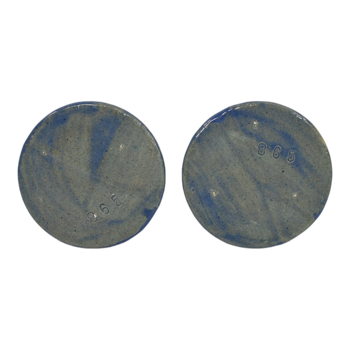 Zanesville Stoneware 1930s Vintage Art Pottery Blue Ceramic Candle Holders 865 - Just Art Pottery