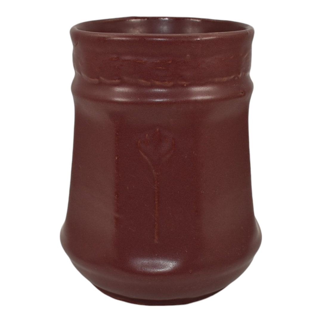 Zanesville Stoneware 1930s Vintage Arts And Craft Pottery Red Ceramic Vase 11 - Just Art Pottery