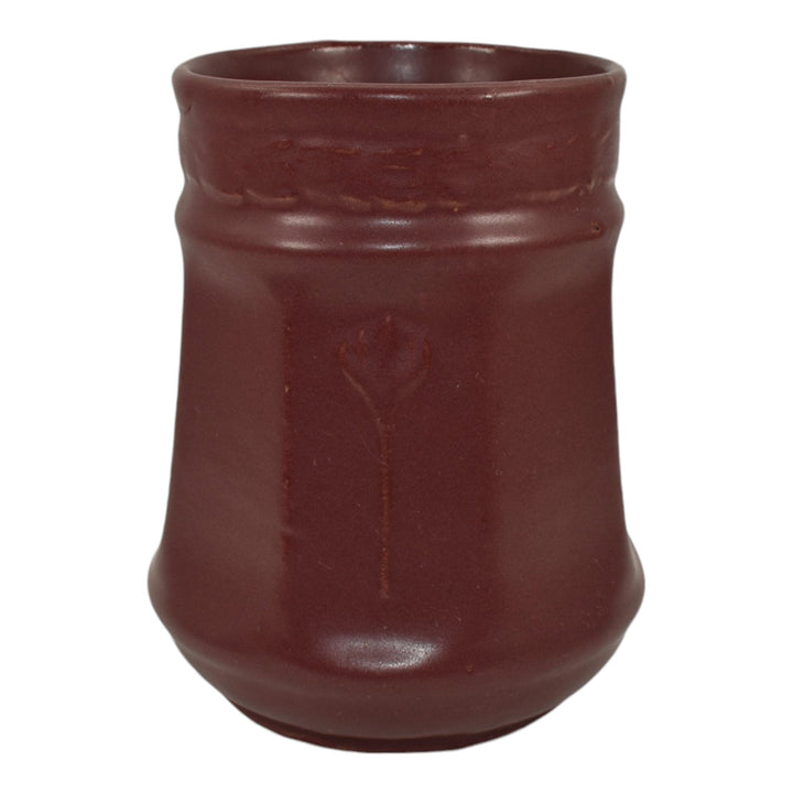 Zanesville Stoneware 1930s Vintage Arts And Craft Pottery Red Ceramic Vase 11 - Just Art Pottery