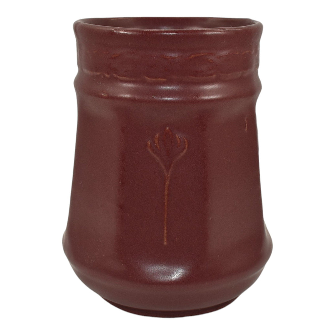 Zanesville Stoneware 1930s Vintage Arts And Craft Pottery Red Ceramic Vase 11 - Just Art Pottery