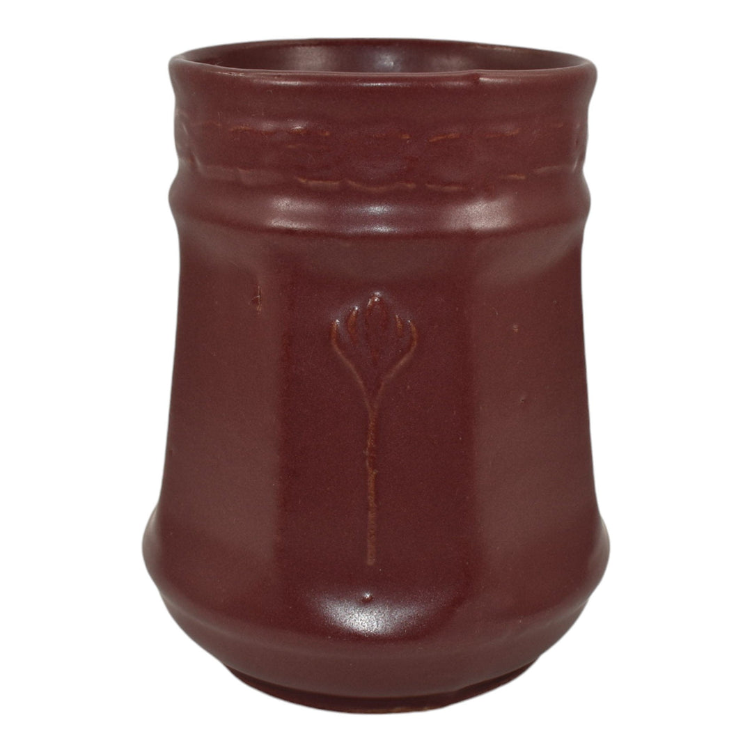 Zanesville Stoneware 1930s Vintage Arts And Craft Pottery Red Ceramic Vase 11 - Just Art Pottery