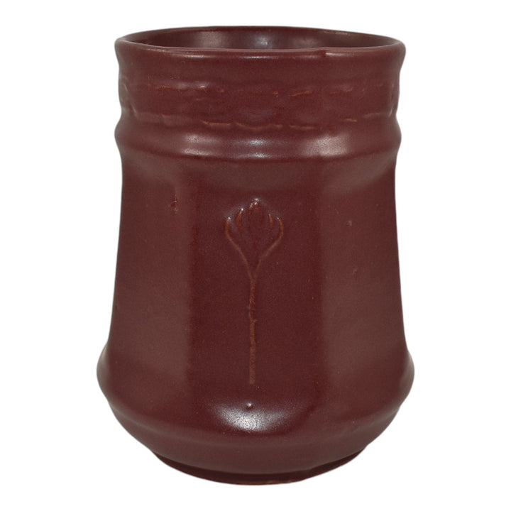 Zanesville Stoneware 1930s Vintage Arts And Craft Pottery Red Ceramic Vase 11 - Just Art Pottery