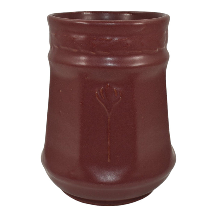 Zanesville Stoneware 1930s Vintage Arts And Craft Pottery Red Ceramic Vase 11 - Just Art Pottery