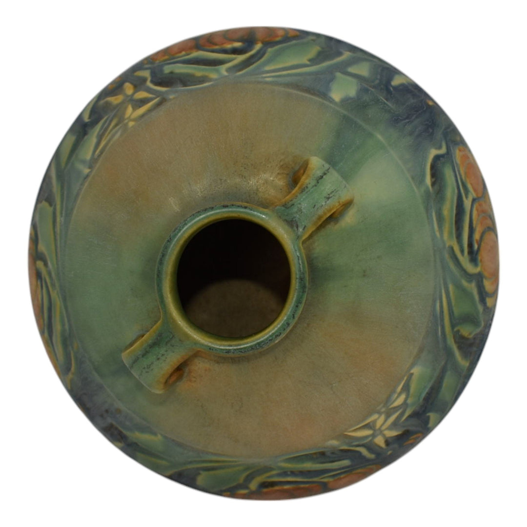 Roseville Baneda Green 1932 Vintage Art Deco Pottery Ceramic Squat Vase 603-4 - Just Art Pottery