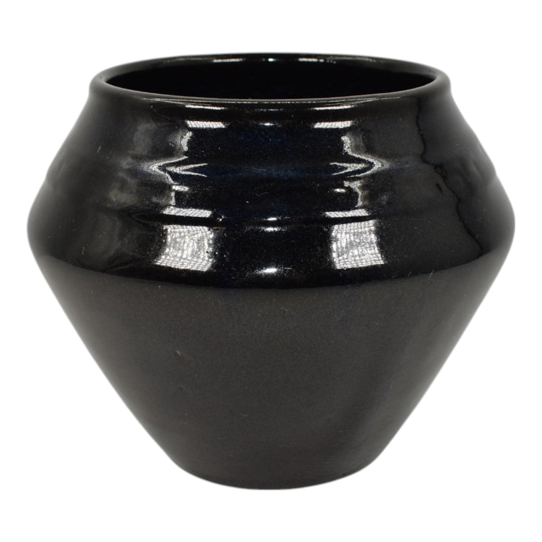 Zanesville Stoneware 1930s Vintage Arts Pottery Black Ceramic Vase 104 - Just Art Pottery