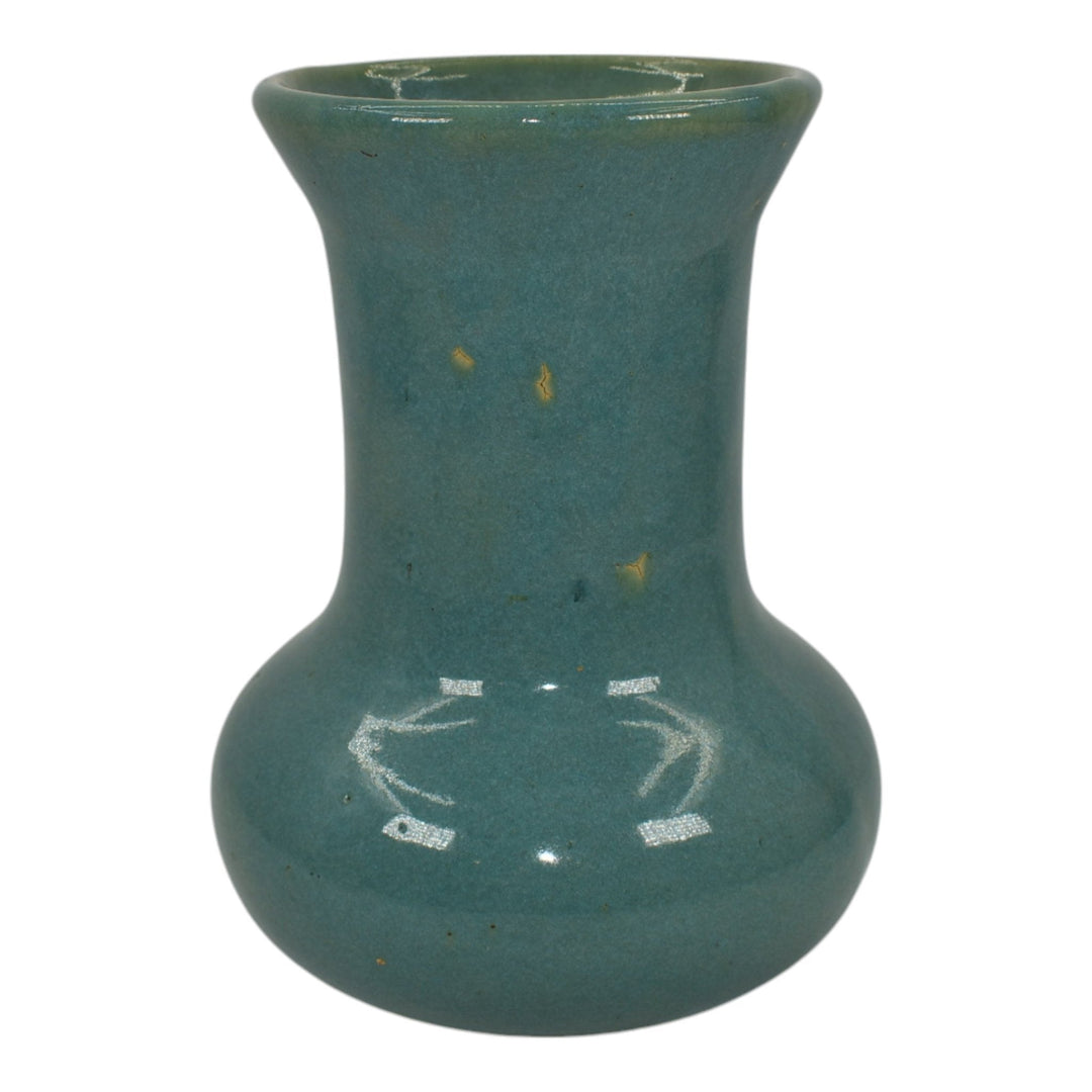Zanesville Stoneware 1920s Vintage Arts Pottery Blue Green Ceramic Vase 105 - Just Art Pottery