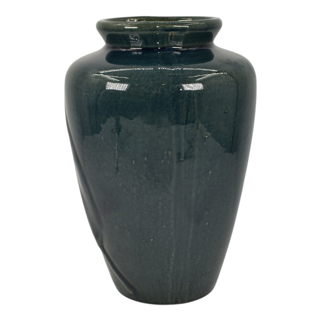 Zanesville Stoneware 1930s Arts And Craft Pottery Blue Leaf Ceramic Vase 102 - Just Art Pottery