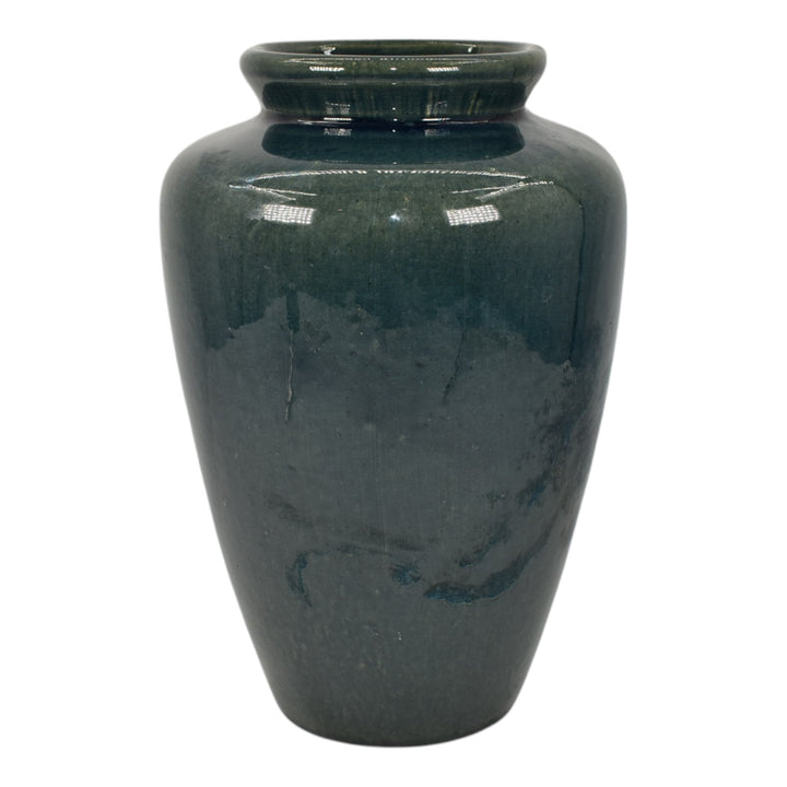 Zanesville Stoneware 1930s Arts And Craft Pottery Blue Leaf Ceramic Vase 102 - Just Art Pottery