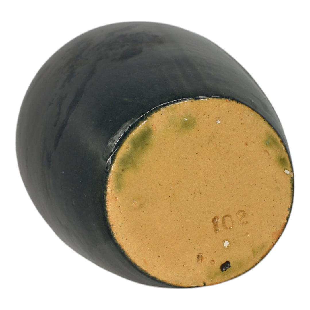 Zanesville Stoneware 1930s Arts And Craft Pottery Blue Leaf Ceramic Vase 102 - Just Art Pottery