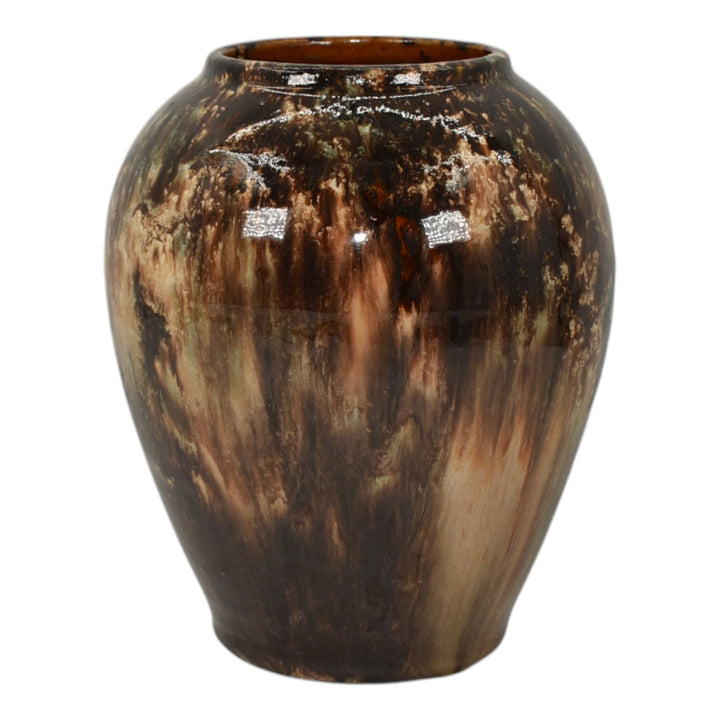 Brush McCoy 1930s Vintage Art Deco Pottery Brown Blended Onyx Ceramic Vase 050 - Just Art Pottery