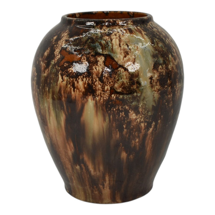 Brush McCoy 1930s Vintage Art Deco Pottery Brown Blended Onyx Ceramic Vase 050 - Just Art Pottery