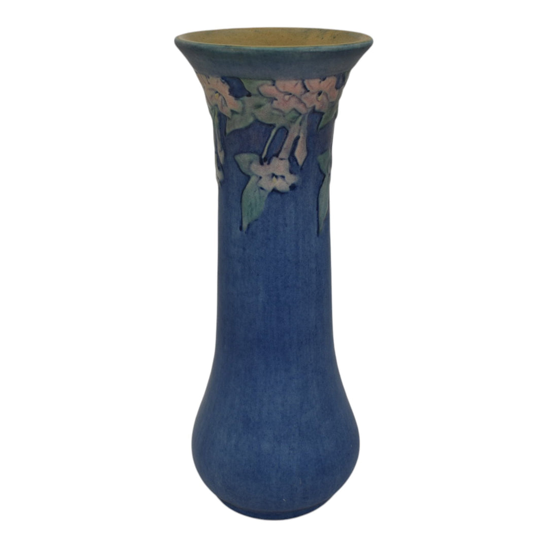 Newcomb College 1920s Vintage Arts and Crafts Pottery Blue Flowers Ceramic Vase - Just Art Pottery