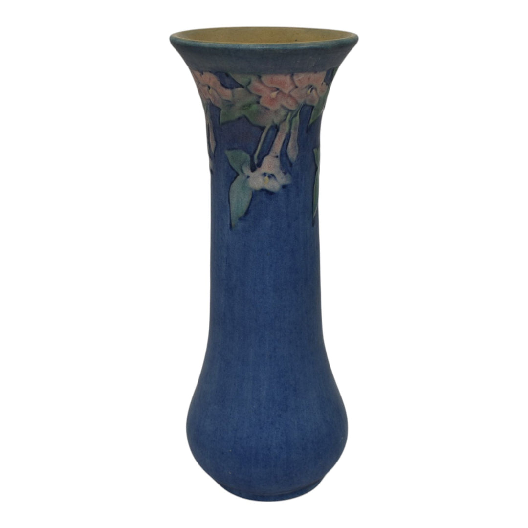 Newcomb College 1920s Vintage Arts and Crafts Pottery Blue Flowers Ceramic Vase - Just Art Pottery